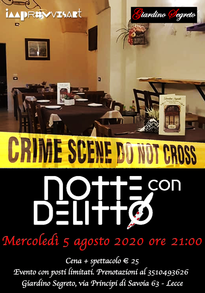 Notte con Delitto mercoledì 5 agosto presso Giardino Segreto a Lecce