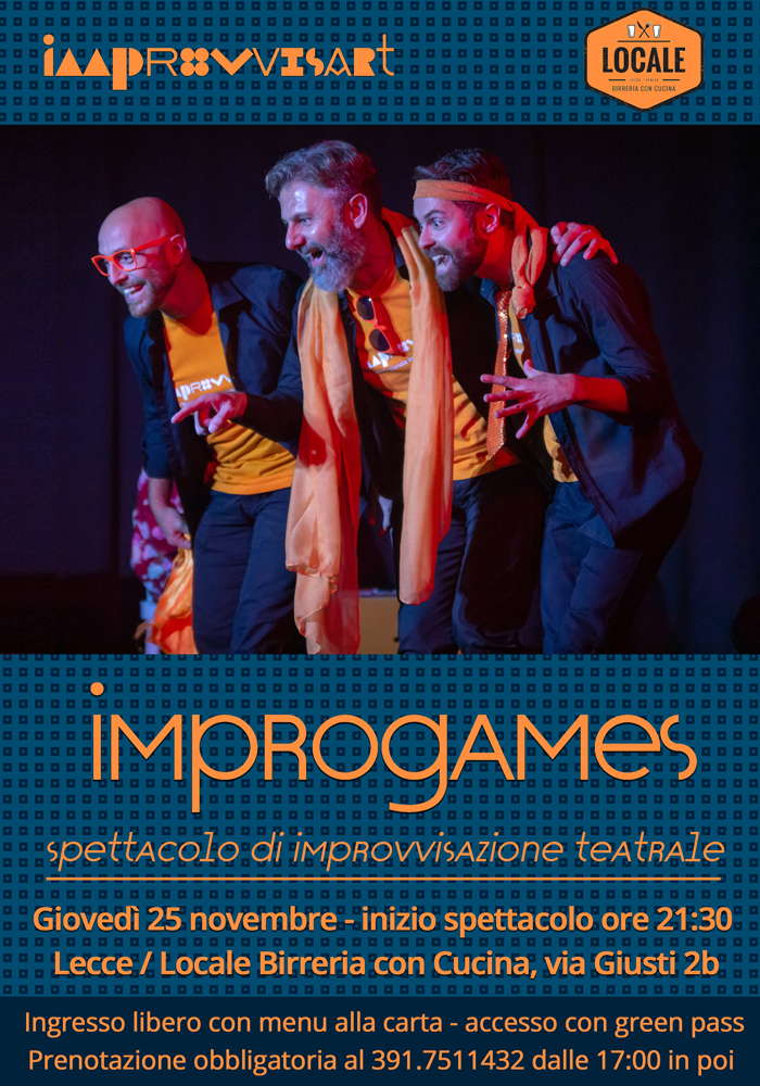 Improgames - spettacolo di Improvvisazione Teatrale giovedì 25 novembre al Locale Birreria con Cucina Lecce