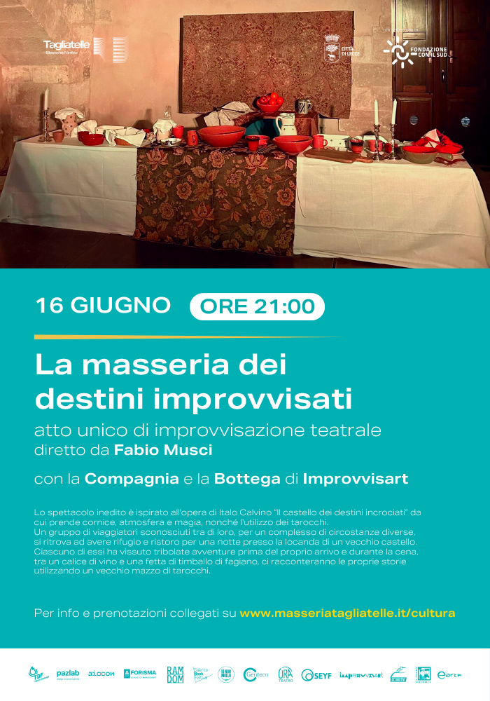 La masseria dei destini incrociati - atto unico di Improvvisazione Teatrale con gli attori della Bottega diretti da Fabio Musci domenica 16 giugno a Tagliatelle Stazione Ninfeo La masseria dei destini incrociati - atto unico di Improvvisazione Teatrale con gli attori della Bottega diretti da Fabio Musci domenica 16 giugno a Tagliatelle Stazione Ninfeo