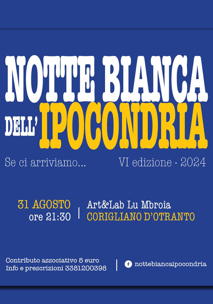 La Bottega dell'Impro per La Notte Bianca dell'ipocondria il 31 agosto a Corigliano D'Otranto La Bottega dell'Impro per La Notte Bianca dell'ipocondria il 31 agosto a Corigliano D'Otranto