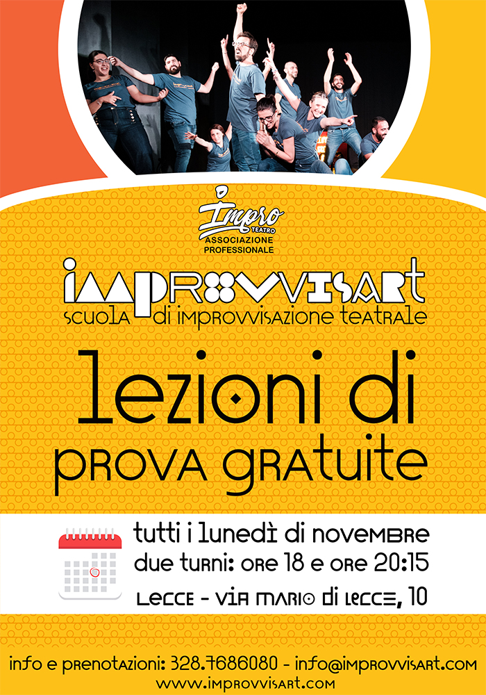 Novembre è l'ultimo mese per provare l'Improvvisazione Teatrale a Lecce! Novembre è l'ultimo mese per provare l'Improvvisazione Teatrale a Lecce!