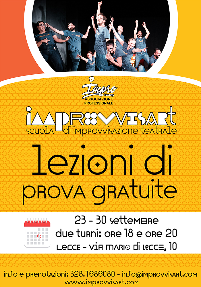 Lezioni di prova gratuite della Scuola di Improvvisazione Teatrale Improvvisart di Lecce Lezioni di prova gratuite della Scuola di Improvvisazione Teatrale Improvvisart di Lecce