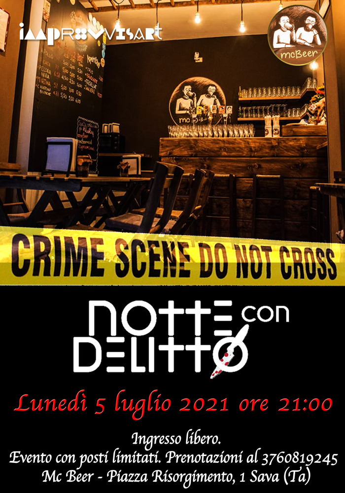 Notte con Delitto lunedì 5 luglio al Mc Beer di Sava (Taranto)