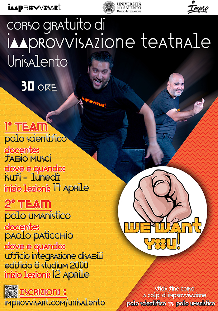 Corso gratuito di teatro di improvvisazione per gli studenti dell’Università del Salento e spettacolo finale Corso gratuito di teatro di improvvisazione per gli studenti dell’Università del Salento e spettacolo finale