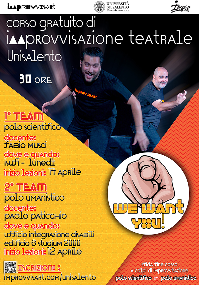 Corso gratuito di teatro di improvvisazione per gli studenti dell’Università del Salento e spettacolo finale